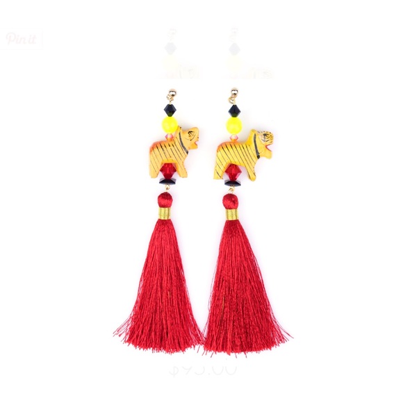 SJO Handmade Bombay Bengal Earrings w Red Tassels - Picture 2 of 6